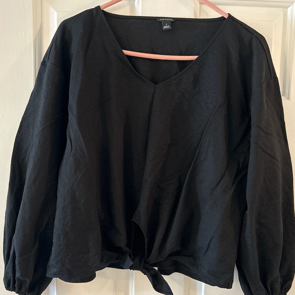 Ann Taylor’s v-neck, three quarters length, tie at front top